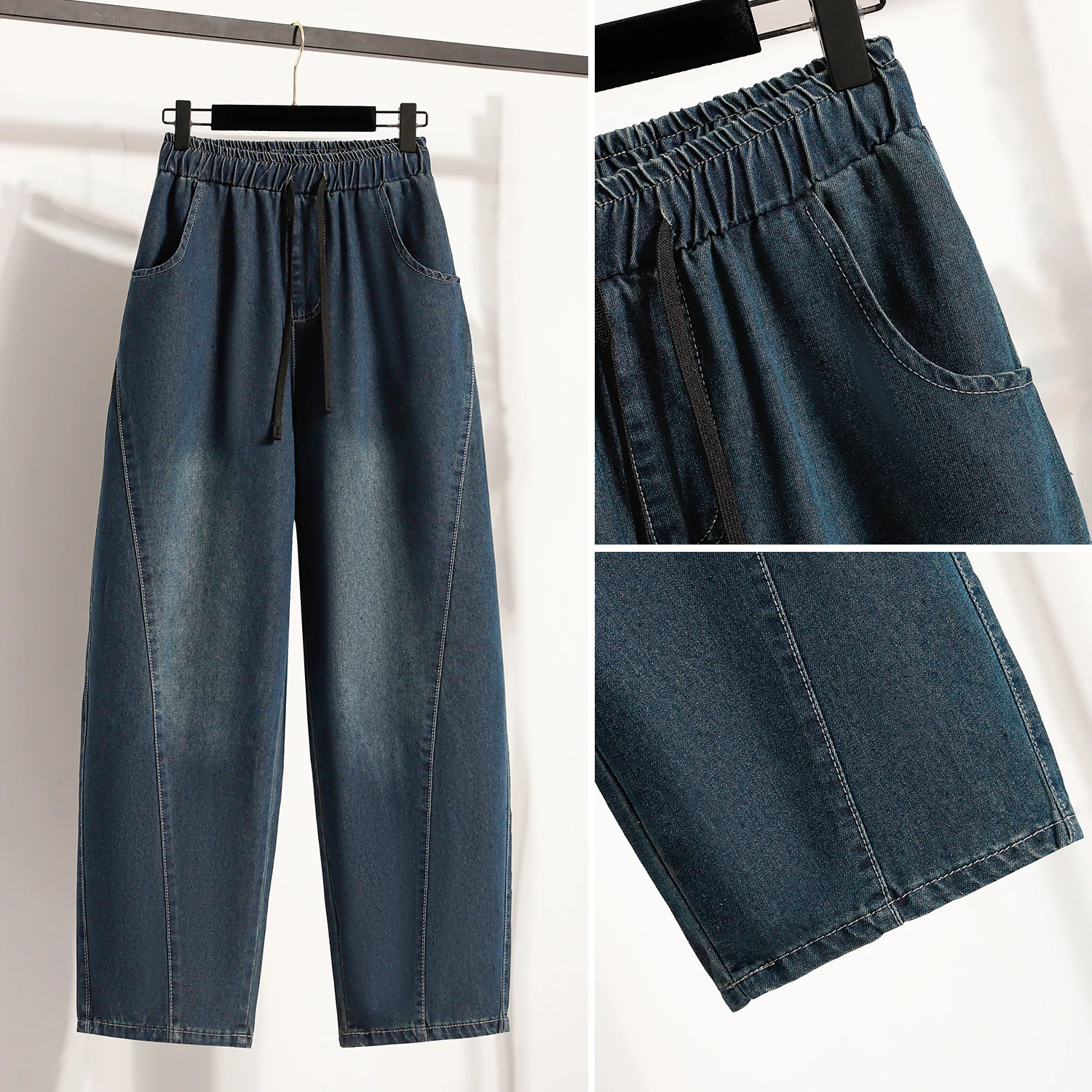 Plones Vaqueros de Cintura Alta y Pierna Ancha para Mujer, Primavera 2025, Hoados, Talla ande, Estilo Harlan, Denim B...