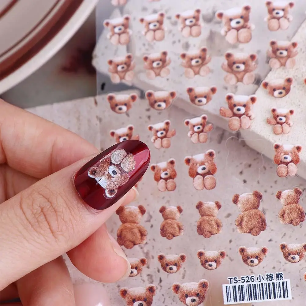 Nail Decoration Little Brown Bear Nail Foil Decals Bear Nail Polish Sticker 3D Nails Sticker DIY Nail Art Self-Adhesive Decal