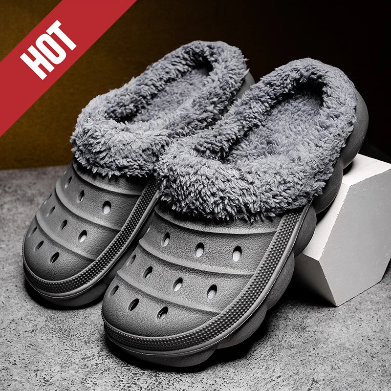 Herren-Winterhausschuhe aus Plüsch, wasserdicht, für den Innenbereich, große Größe, warmes Fell, für Zuhause, Schlafzimmer, Hausschuhe, Slip-on, prägnante Gartenschuhe