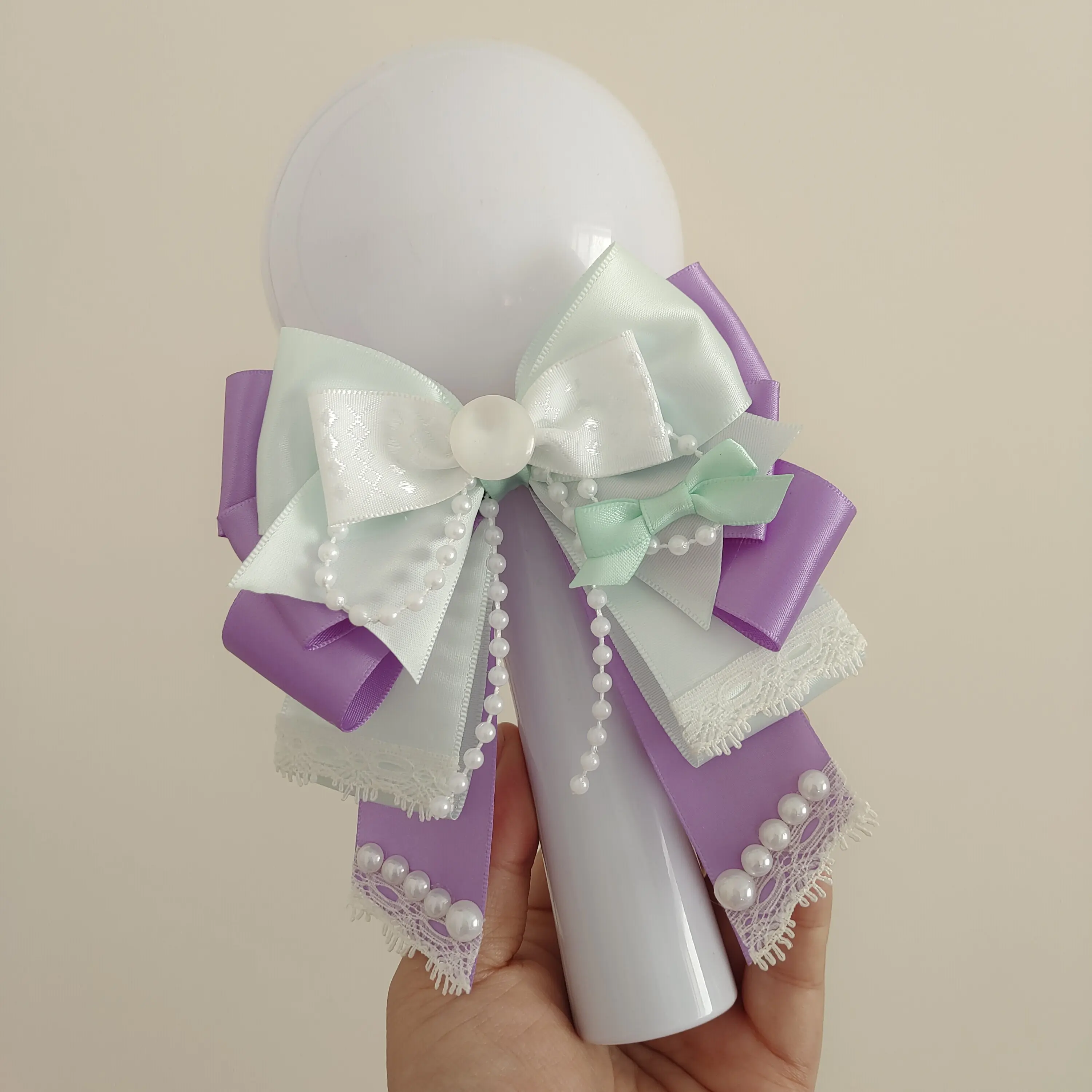 Pearl Tassel Color-Block Bow Concert Support Stick Charm Cute Lolita Daily Anime Girl Dress Handmade Brooch Bow Tie Accessory