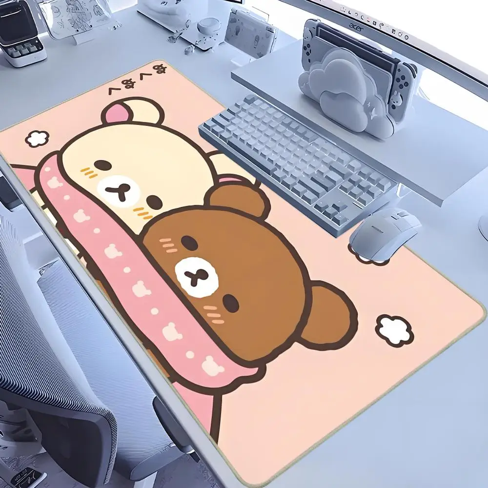 

Rilakkuma XXL PU Leather Desk Mat Stitched Non-Slip Mouse Pad for Dorm, Kawaii Girl's Bedroom Keyboard Decor