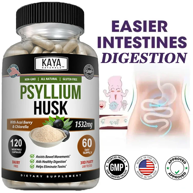 Premium Psyllium Husk 1532mg Capsules - Muscle, Energy, Digestion, Appetite Suppressant, Detox, Vegetarian, Gluten Free, Non-GMO