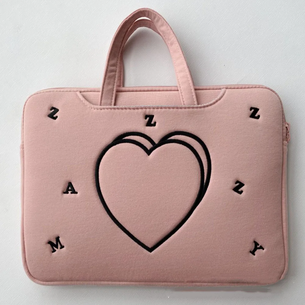 Korean Style Pink Heart Pattern Laptop Bag Shockproof Large Capacity Portable Fashion Handbag Business Computer Bag For Women