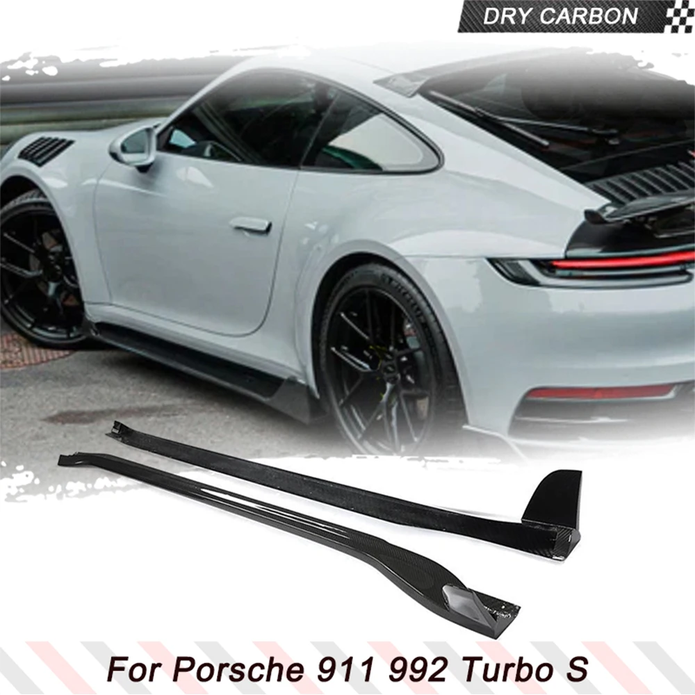 

Dry Carbon Car Side Skirts Apron Extensions Lip Splitters Spoiler For Porsche 911 Turbo S 2019-2023 Door Lip Guard Body Kit