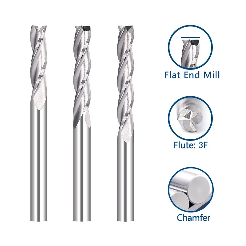 HAMPTON 3 Flute Flat End Mill 3.175 4 6mm Shank CNC Milling Cutter Carbide Router Bit for Woodworking Endmill