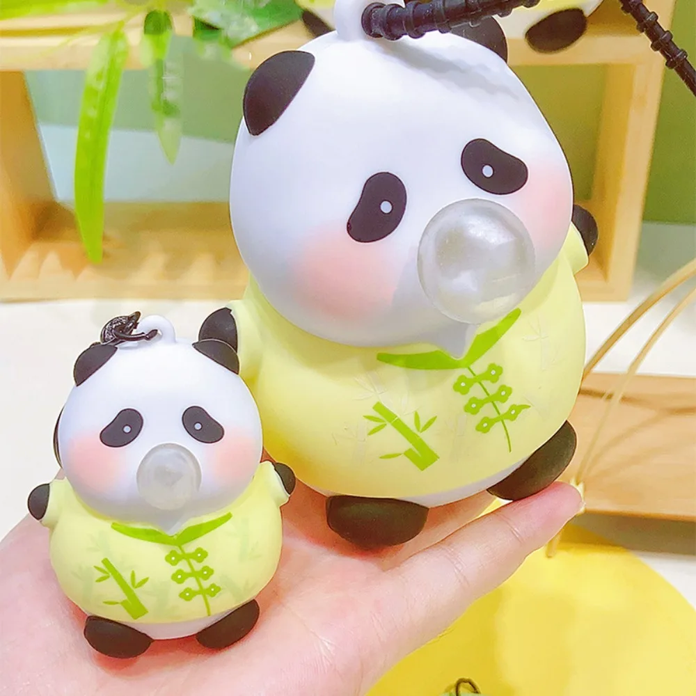 Blowing Bubble PVC Panda Keychain Soft Toy Cartoon Panda Backpack Pendant Squeezing Ornament Panda Jewelry Keychain Women Men