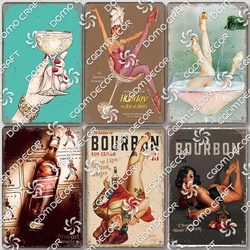 Retro Whiskey Girl Poster Metal Tin Sign Sexy Girls Scotch Malt Whisky Metal Plaque Bar Pub Dining Room Wall Art Decor