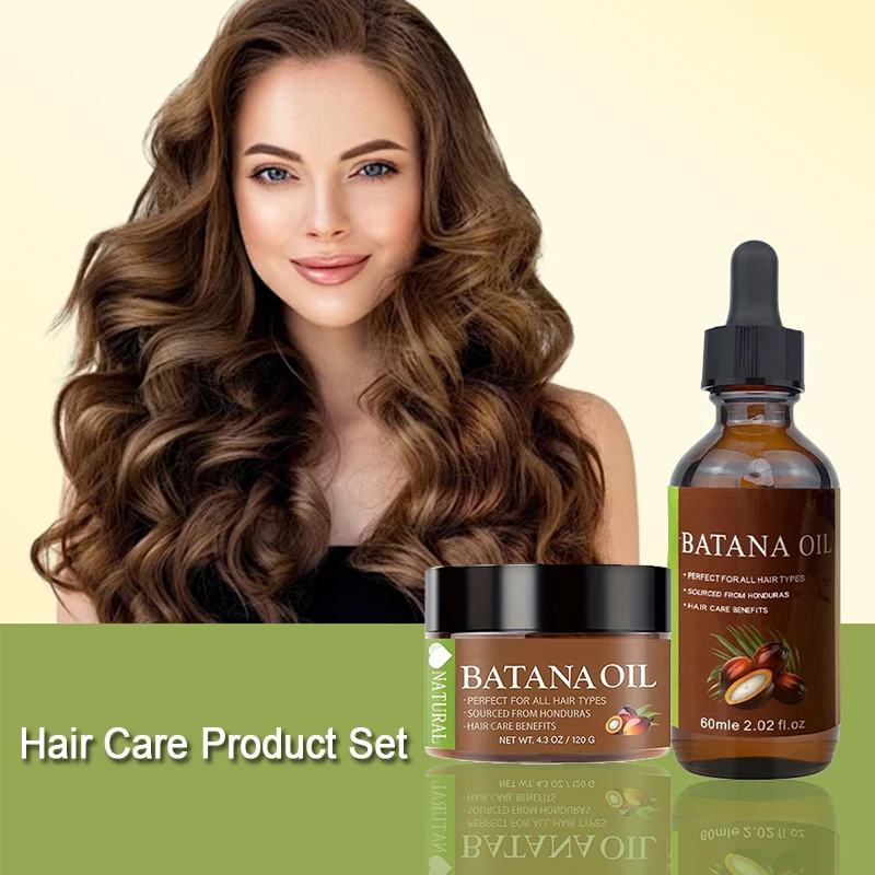 Batana Oil 2Pcs Hair Care Combo Set, Includes 60Ml Dropper Bottle Batana Oil And 120G Jar Batana Oil Paste, Tame Frizzy Hair, Home Hair Care Kit, Suitable For Curly And Straight Hair