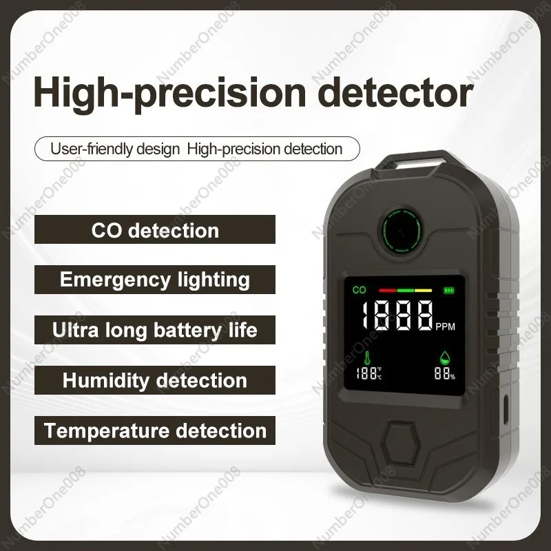 Portable CO Detector with Temperature Humidity Monitor Flashlight Long Battery Life 4 in 1 Gas Analyzer