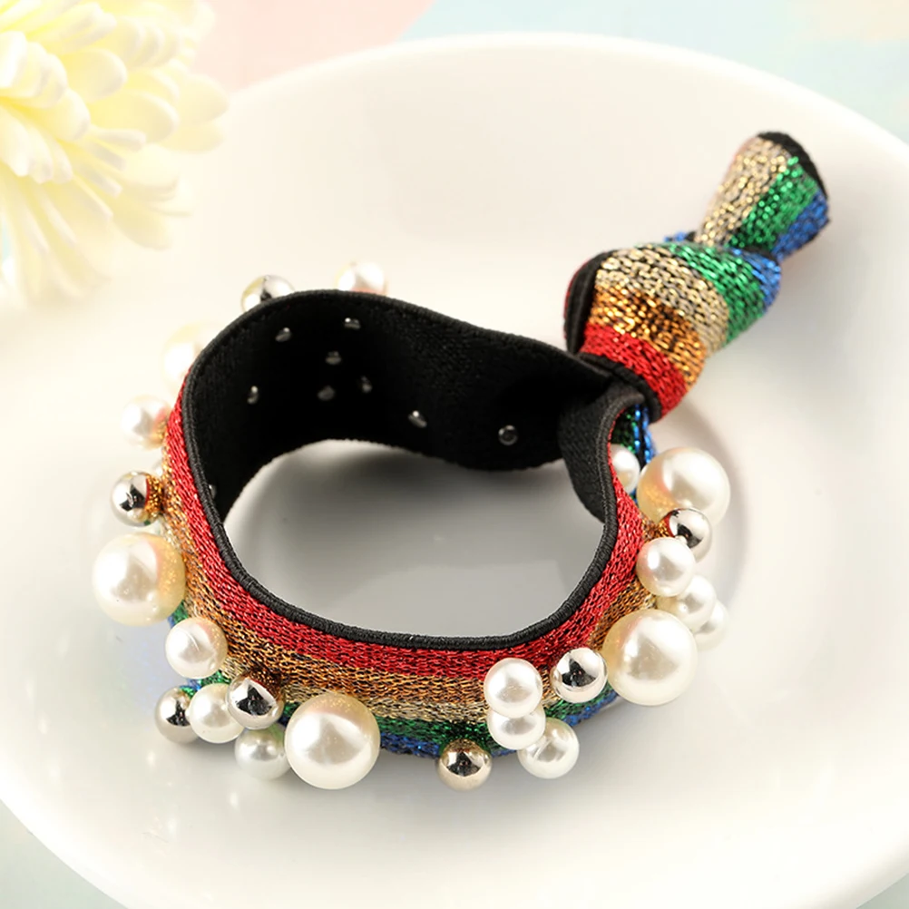 

2pcs Rainbow Leopard Hair Ropes With Pearls Stylish Hairbands For Women Strong Grip Easy Hold Gift Hair Accessories