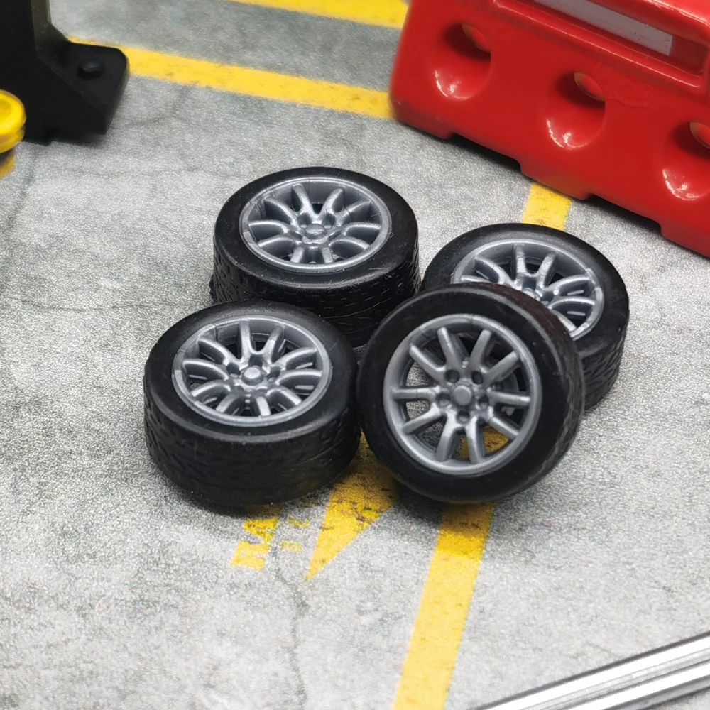 1/64 Model Car Wheels 1Sets（4PCS）For Hotwheels with Rubber Tires Basic ABS Modified Parts Racing Vehicle Toys For Tomica MiniGT