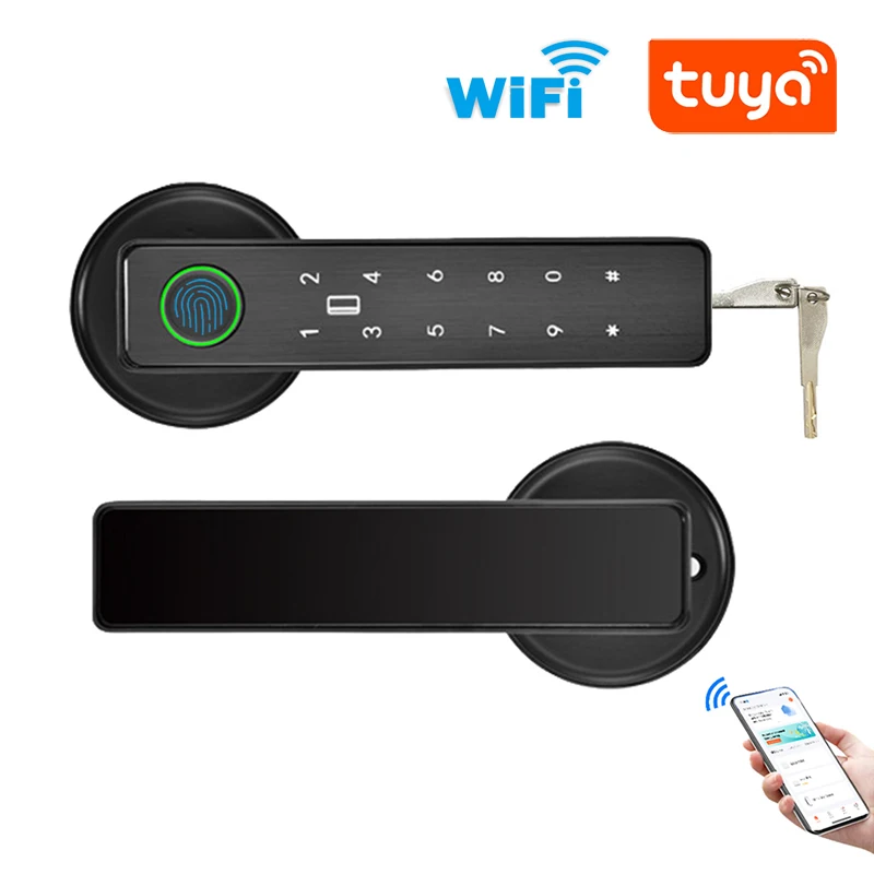 Tuya SmartLife WiFi Smart Fingerprint Password RFID IC Card Lock Dead Bolt For Indoor Home Wooden Metal Door