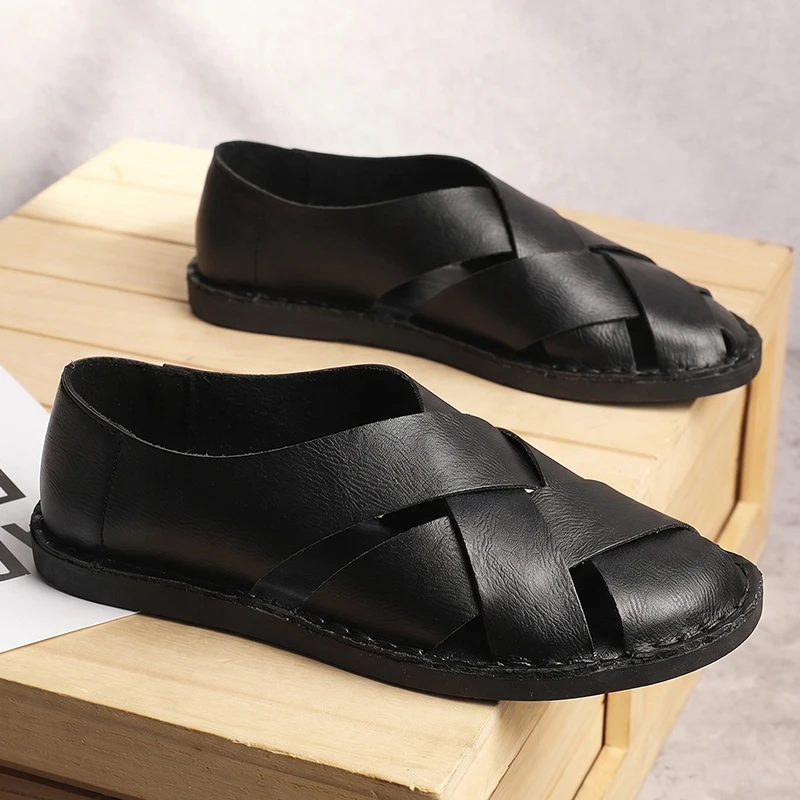 

Summer Men's Cut-out Sandals Non-slip and Wearable Outdoor Casual Driving Sandals Comfortable Plus Size Leather Handmade Sandals