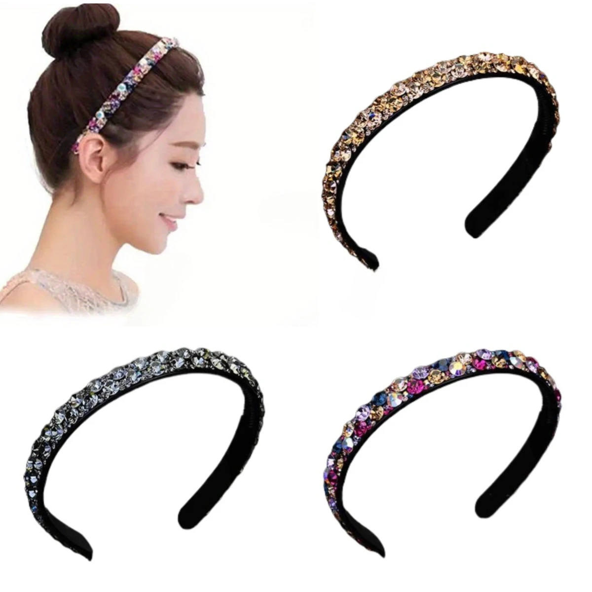 

Teeth Non Slip Full Rhinestone Headbands Crystal Hairbands for Women Girls Bezel Hair Hoops Makeup Wash Face Hair Accessories