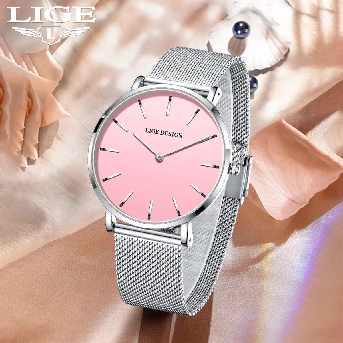 NEW LIGE Elegant Pink Women's Watches Fashion Simple Ladies Watches Quartz Waterproof Watches for Women Relogio Feminino+BOX