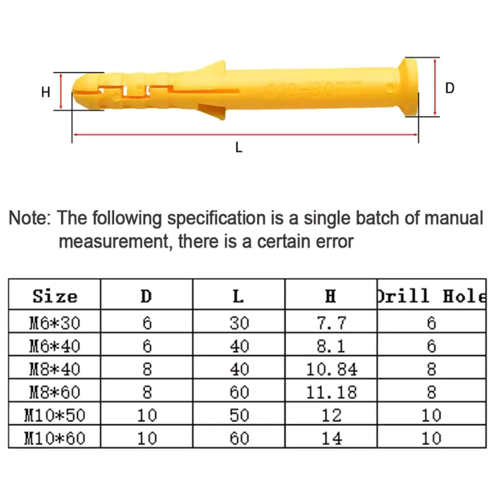 10-50pcs Ribbed Plastic Expansion Pipe M6 M8 M10 Rubber Plug plastic pipe Nylon Column Expansion Screw Anchor Plug Wall plugs