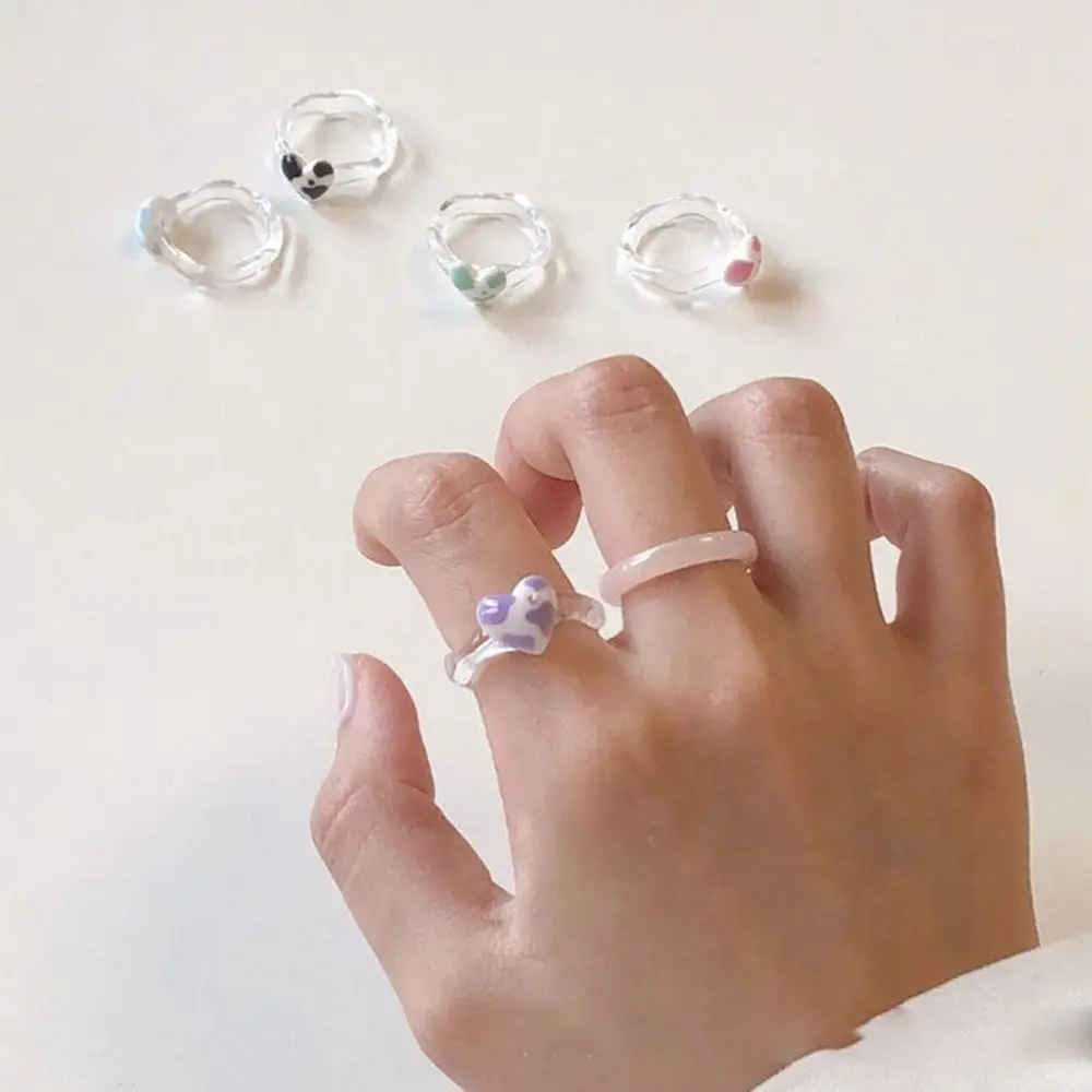 Summer Creative Colorful Leopard Heart Pattern Ring Korean Style Transparent Plastic Finger Ring for Female Jewelry Accessories image 3