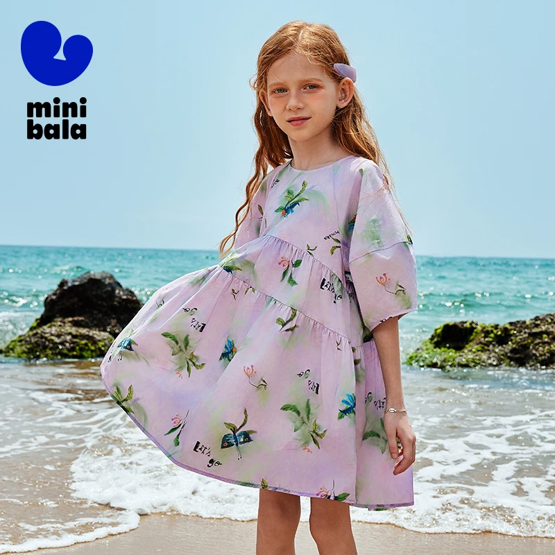 

Mini Bala Dress Girls 2025 Summer Raglan Sleeve Cotton Sweet Princess Style Casual Sundress