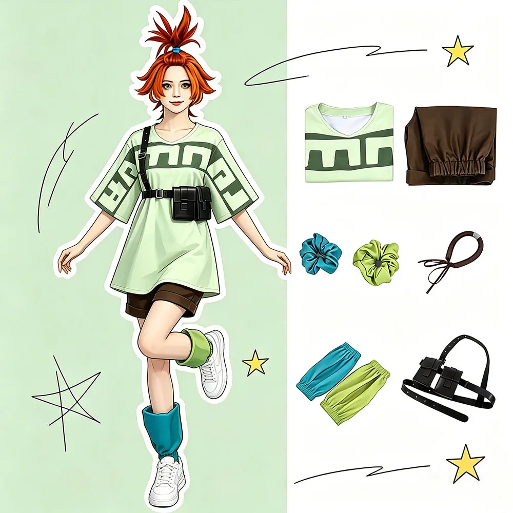 

Gachiakuta Anime Remlin Cosplay Costume Light Green Tops Short Pant and Props Full Set Comic Convention Halloween Roleplay Suit