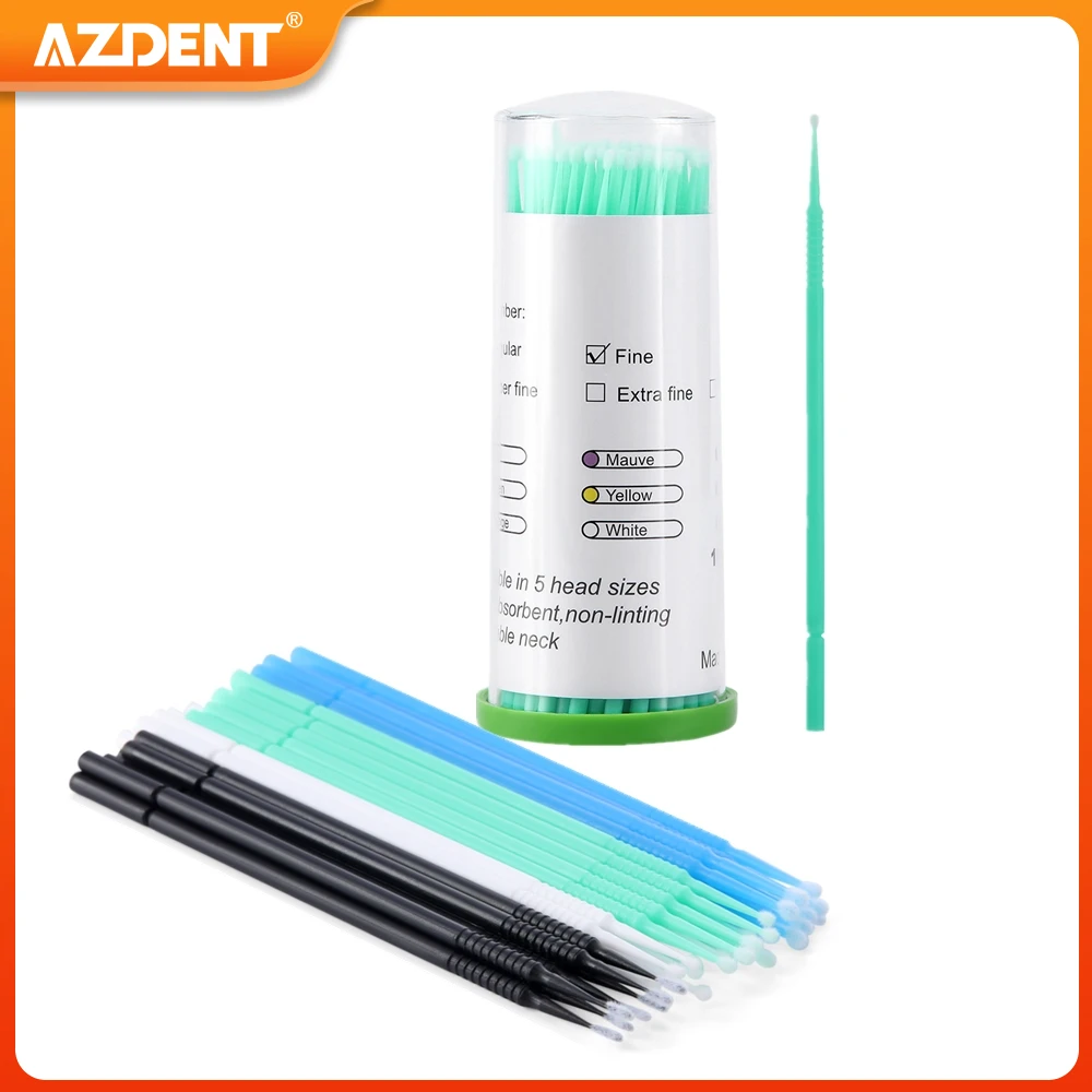 100 unids/caja AZDENT microcepillo Dental aplicador desechable varillas puntas Micro cepillo herramienta de limpieza 1,2/1,5/2,0/2,5mm consumibles