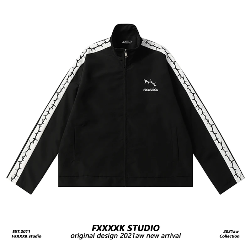 

Оригинальная уличная куртка FXK с цветным принтом и воротником-стойкой, свободного кроя, в винтажном стиле, для мужчин и женщин