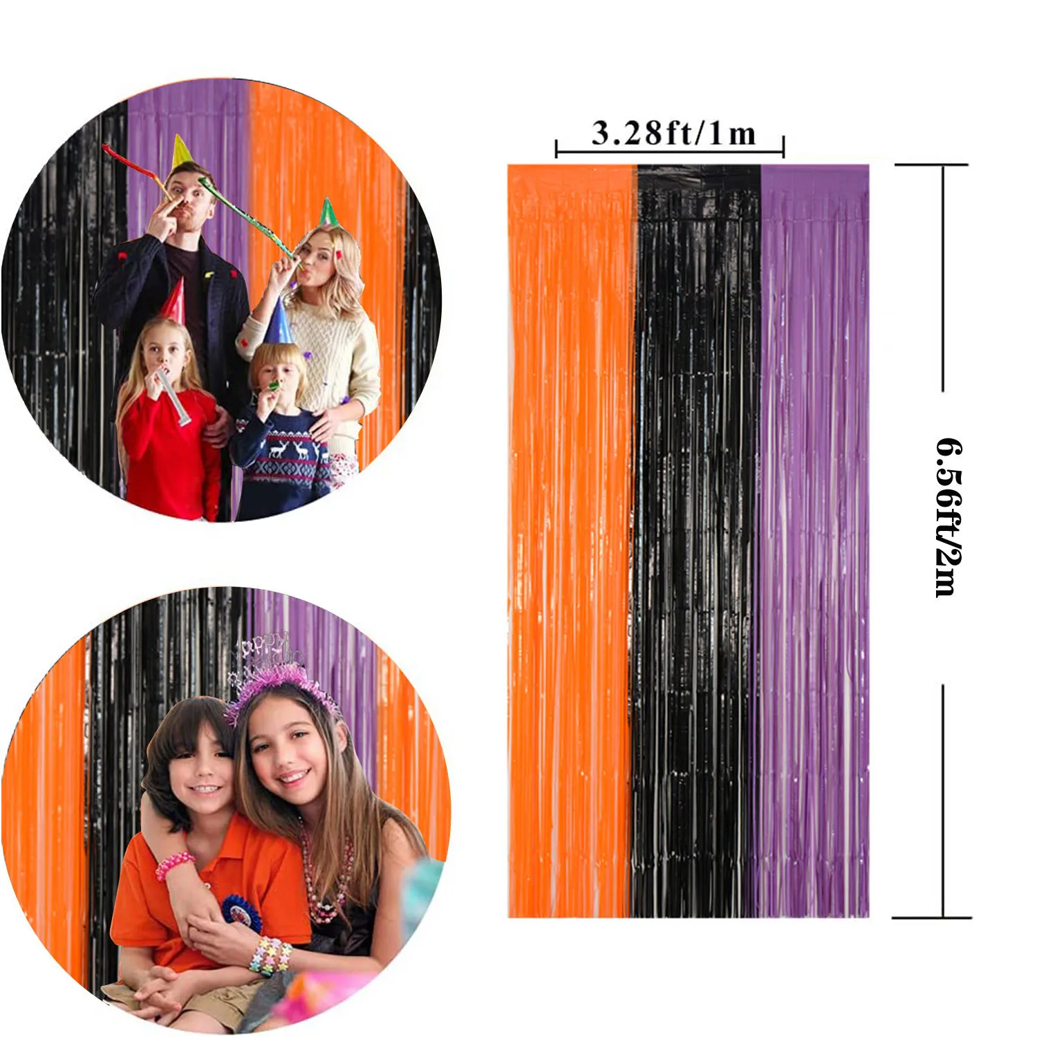 Tricolor Black Orange With Purple Foil Fringe Curtain Door Curtains Photo Booth Back-Drop For Halloween Decoration Party Decor