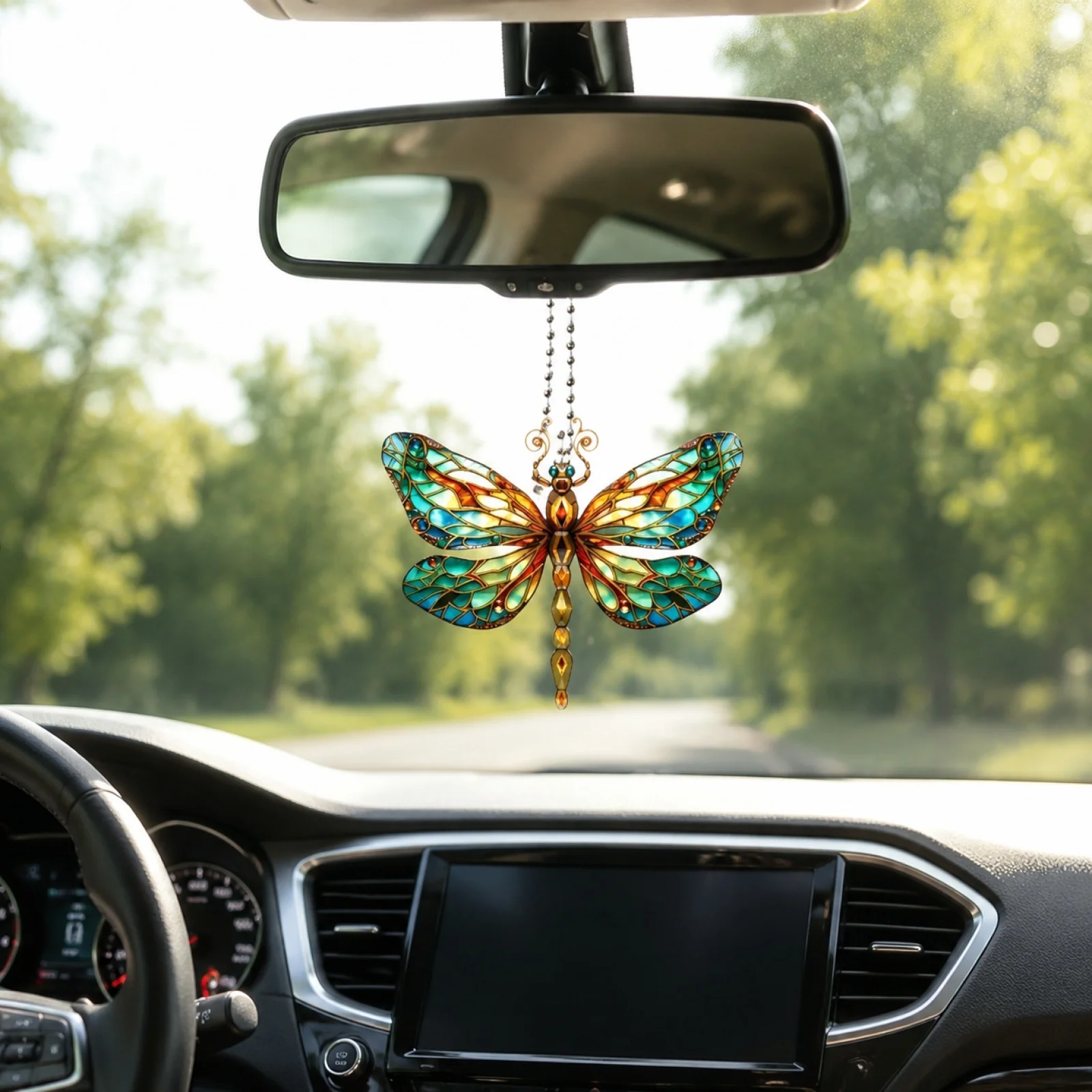 2D Colored Glass Dragonfly Pendant for Rearview Mirror Decoration Acrylic Car Hanging Ornament Holiday Gifts Garden Decorations