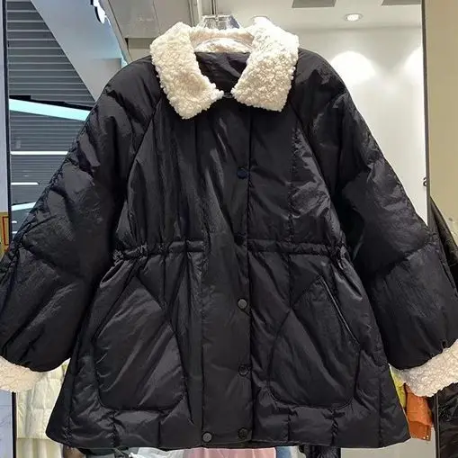 Autumn/Winter Korean Women's Down Jacket Commuter Lamb Wool Splicing Casual Jacket