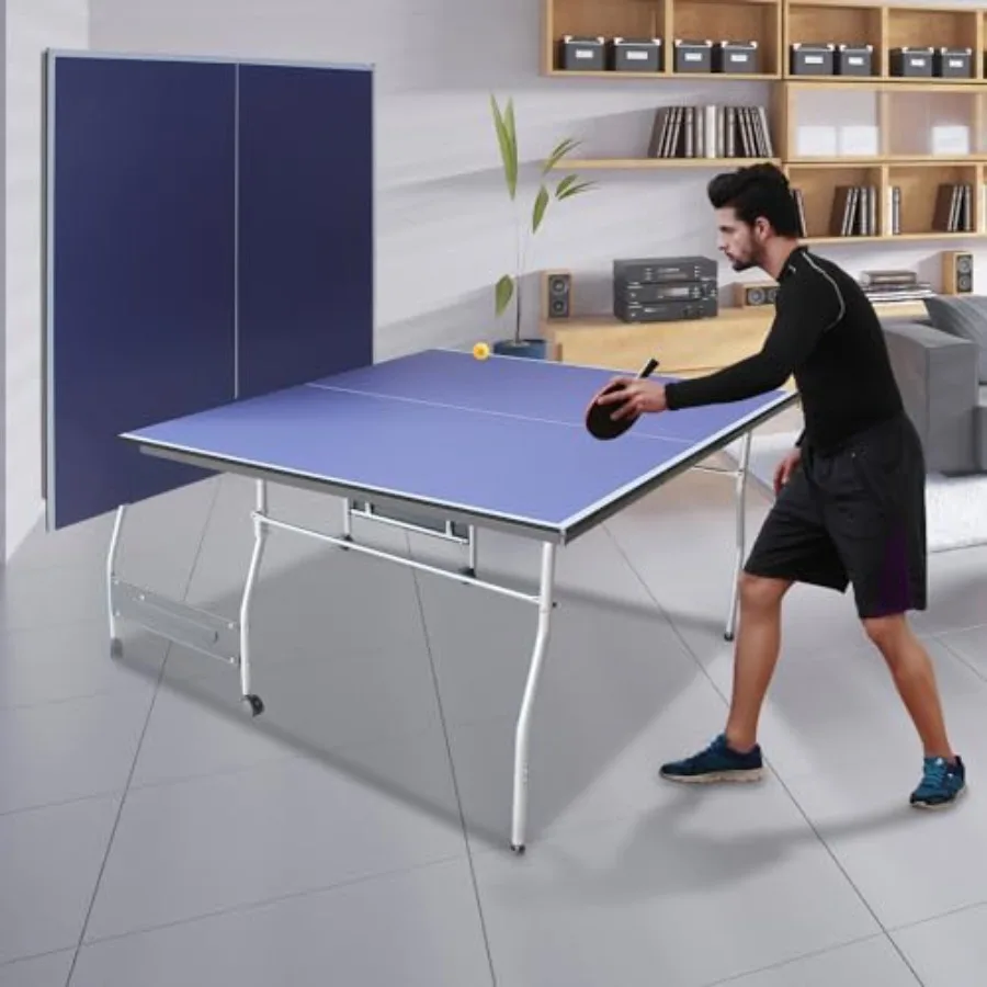 

Foldable Indoor Table Tennis Table - 8/9ft w/ Net & Post Set - Single Player Playback Mode, 2 Paddles & 3 Balls - Black/Red