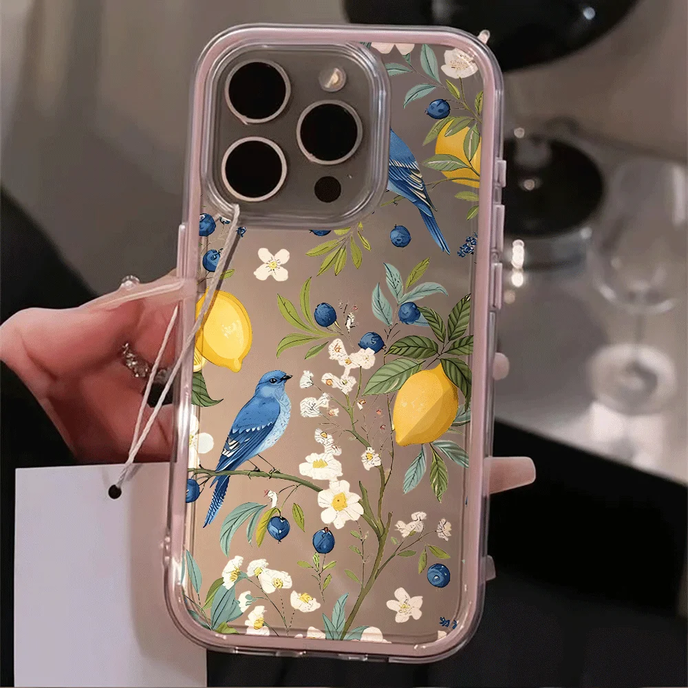 Phone Case For Samsung Galaxy S26 S25 S23 Ultra S22 Plus A57 A55 A54 A37 A36 A35 A15 FE TPU Shockproof Lemon Bird Leaf INS Cover