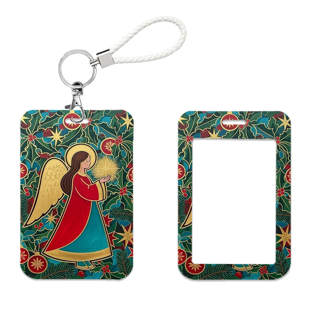 Christmas Green Santa Snowman Work Card Holder Work Permit Name Badge with Keychains Student Id Card Lanyard Holder Accessories