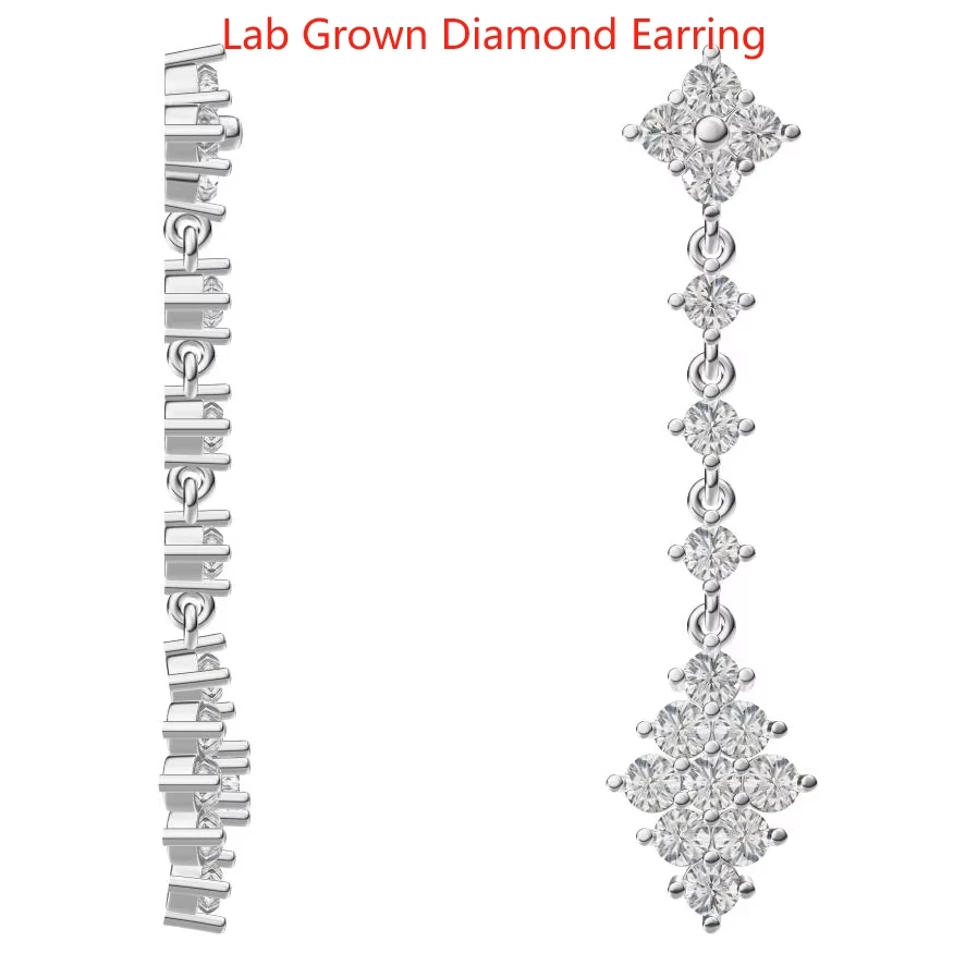 14k White Gold 3.84ctw Round Cut DEF Color VS-VVS CVD HPHT Lab-Created Diamond Line Tassel Earrings  For Women