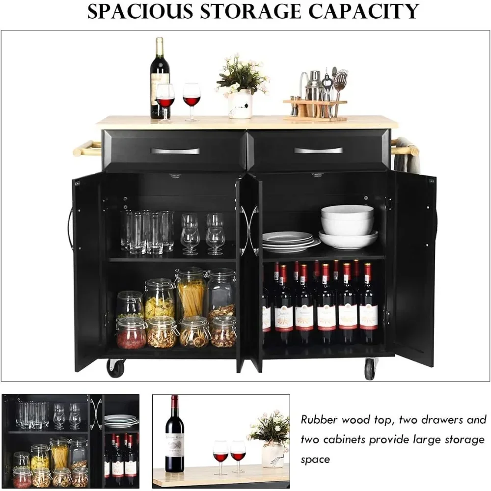 Storage Rack Trolley, Kitchen Island Cart Rolling Cabinet Large Storage Easy To Clean with Lockable Wheels Home Kitchen Cart