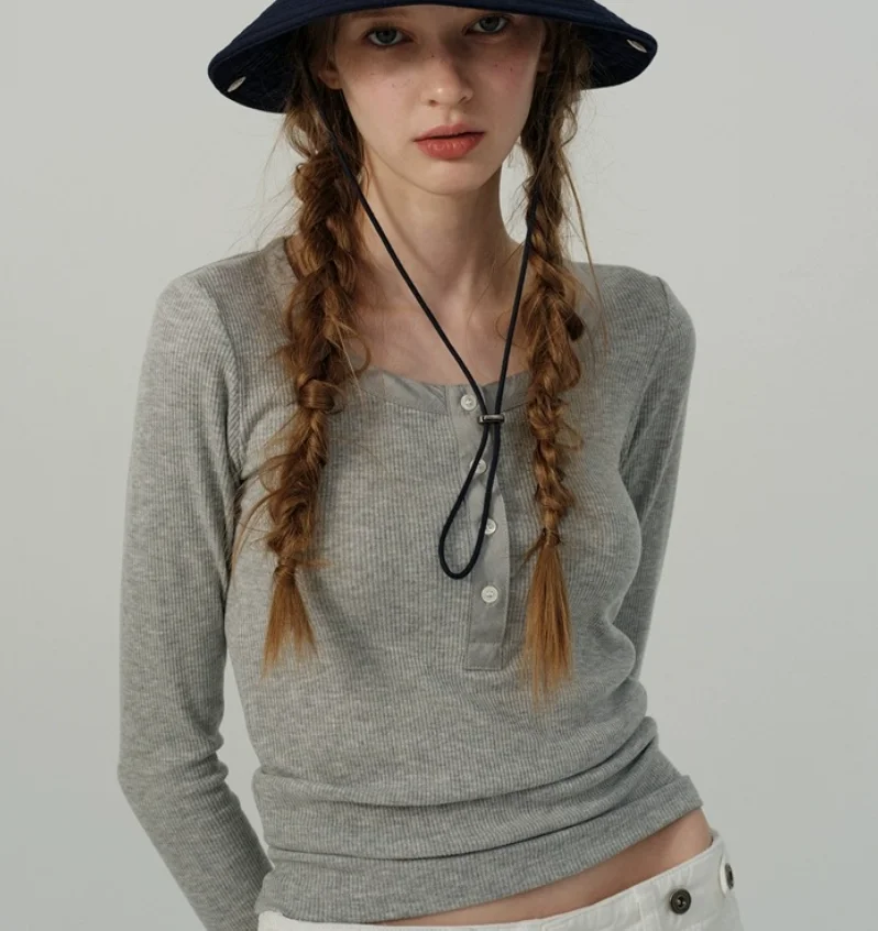 

TheBarnnet Women's Slim Fit Long Sve T-irt Elastic Base Layer Top Korean Sle Pure Color Suitable for All Seasons