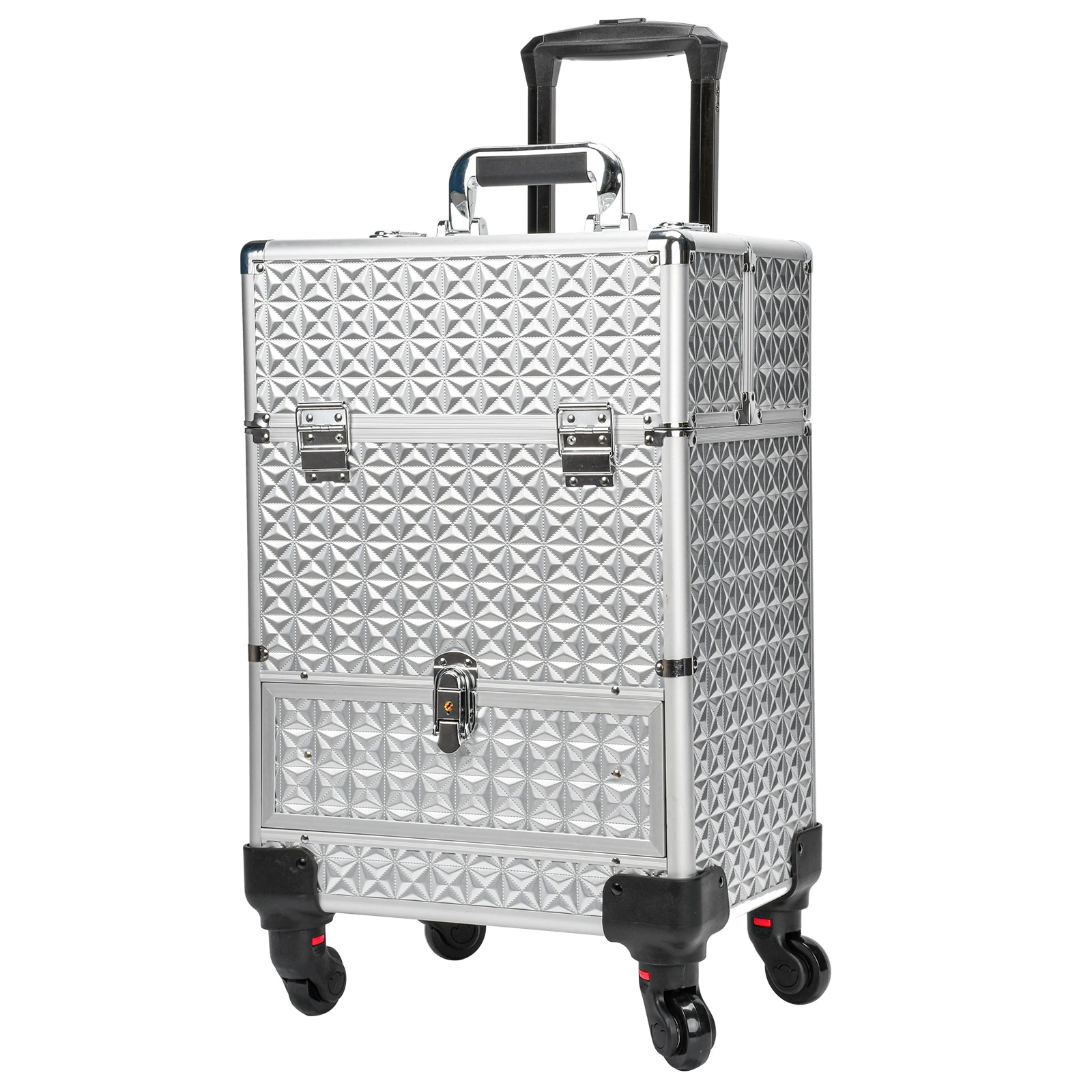 Large Capacity Aluminum Abs Cosmetic Kit Box Artist Storage Case Trolley Makeup Bag With Wheels for Professionals Full Set