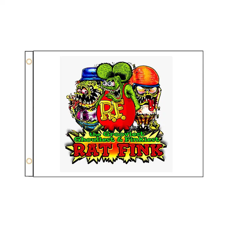 Rat Fink Flag Tapestry Banner 2x3FT 3X5FT Polyester Double Stitched Vivid Color Decorations Outdoor GQ-019