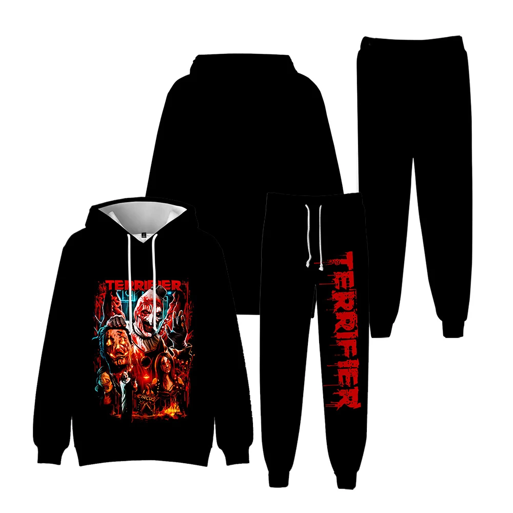 Terrifier 3 Horror Movie Merch Hoodies Set 3D Print Hoodies Suit Man Woman Tracksuit Pants 2pcs Sets Kids Cosplay Hooded Suits