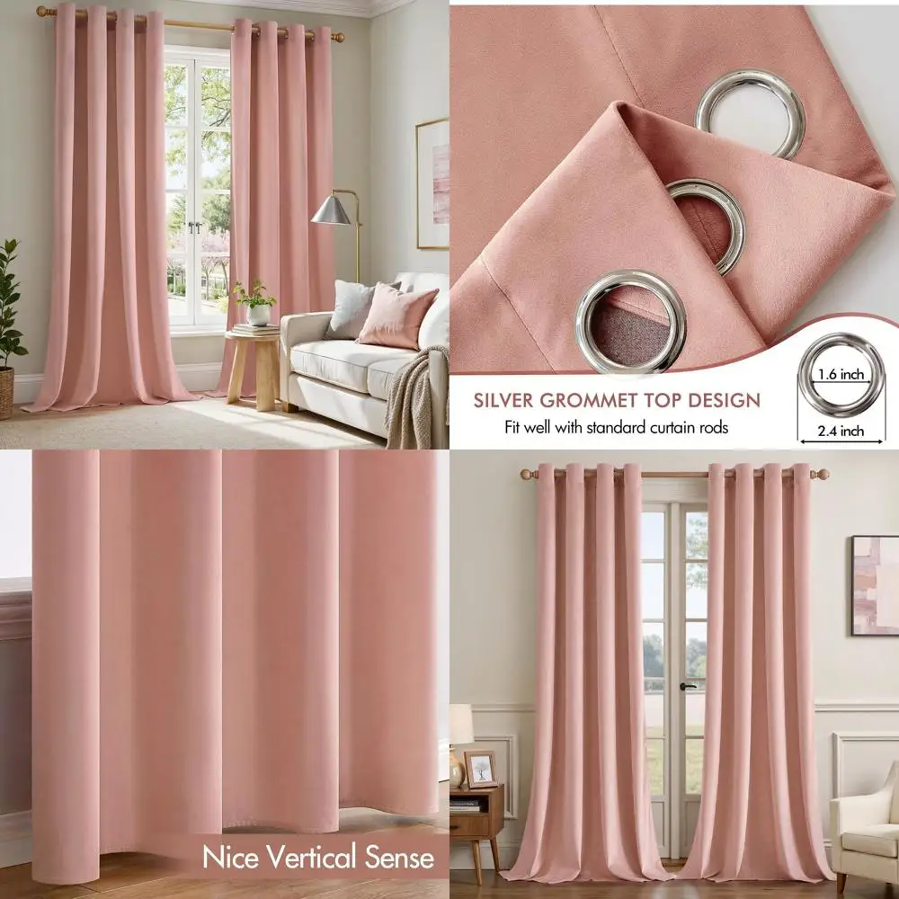 

Luxury Baby Pink 96 Long Blackout Curtains with Grommet, Thermal Insulated for Living Room and Bedroom W52xL96