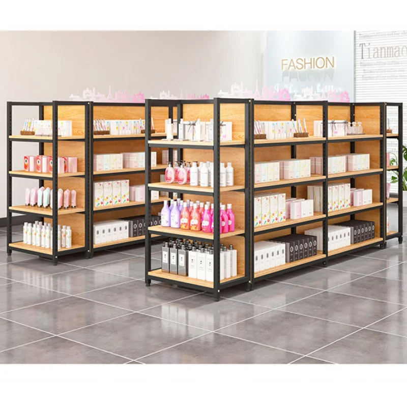 

2025customized.Adjustable Retail Shop Shelving Double Side Supermarket Display Shelf Wooden Stand Cosmetics Display Racking