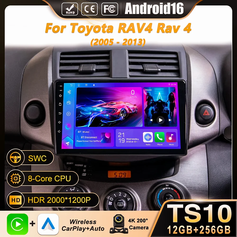 

Android 16 Carplay Car Radio Multimedia For Toyota RAV4 Rav 4 2005 - 2013 navigation video DVD Autoradio Stereo 4G WIFI BT GPS