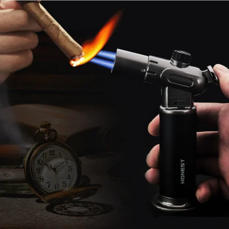 2025 High Power Spray Gun Welding Gun Butane Gas Lighter Single/Double Fire One Key Switching Safety Lock Switch Cigar Lighter