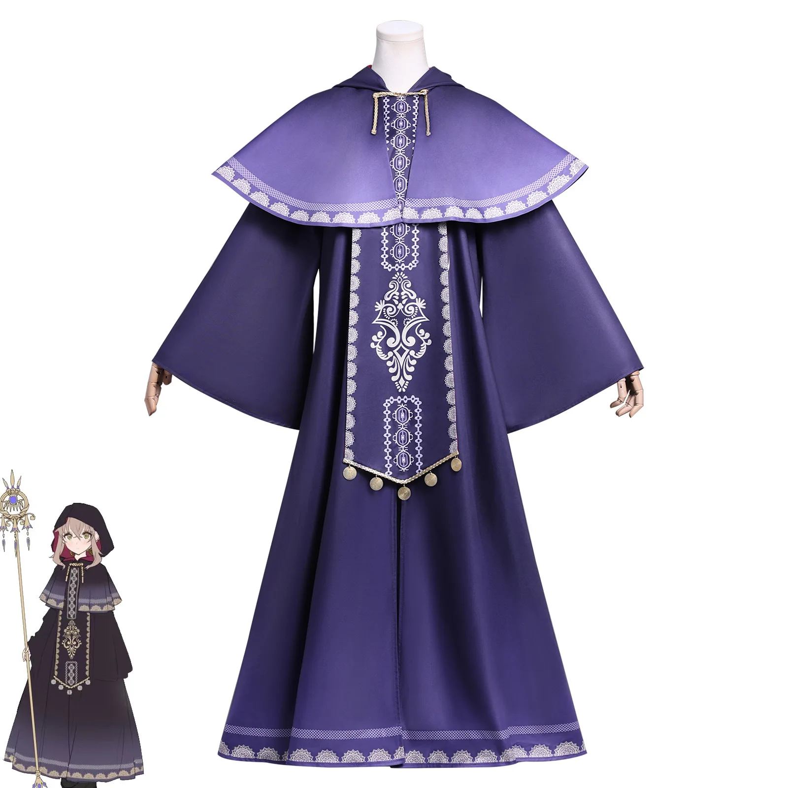 Anime Silent Witch Monica Everett Cosplay Costume wig Purple Magic Cloak Dress Women Male Halloween Role Play Party Suit