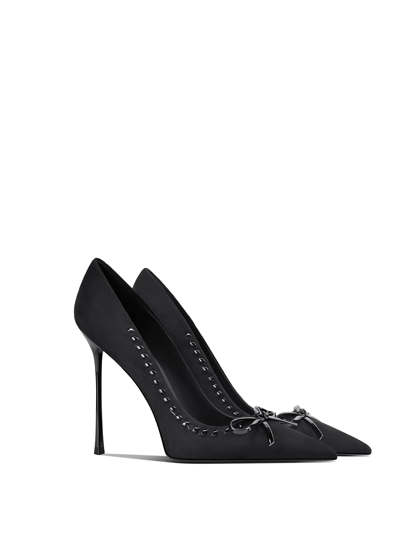 Autumn new pointed shallow mouth suede patent leather bow fine follow-up shoes banquet dress high heels women's shoes
