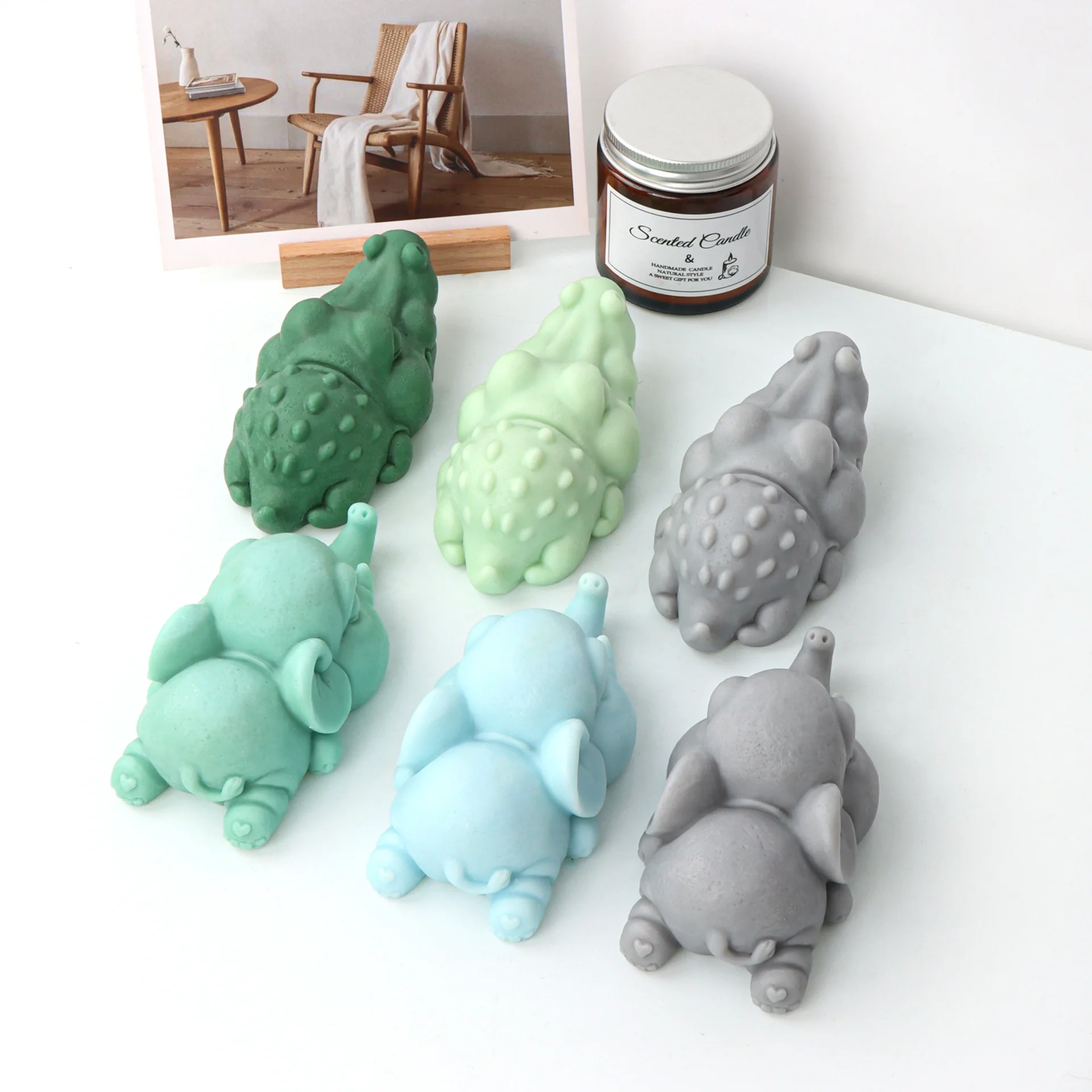 INS Cartoon Animal Statue Lying Elephant Candle Silicone Mold New Crocodile Candle Mold Silicone Gypsum Tipping Fondant  Mold