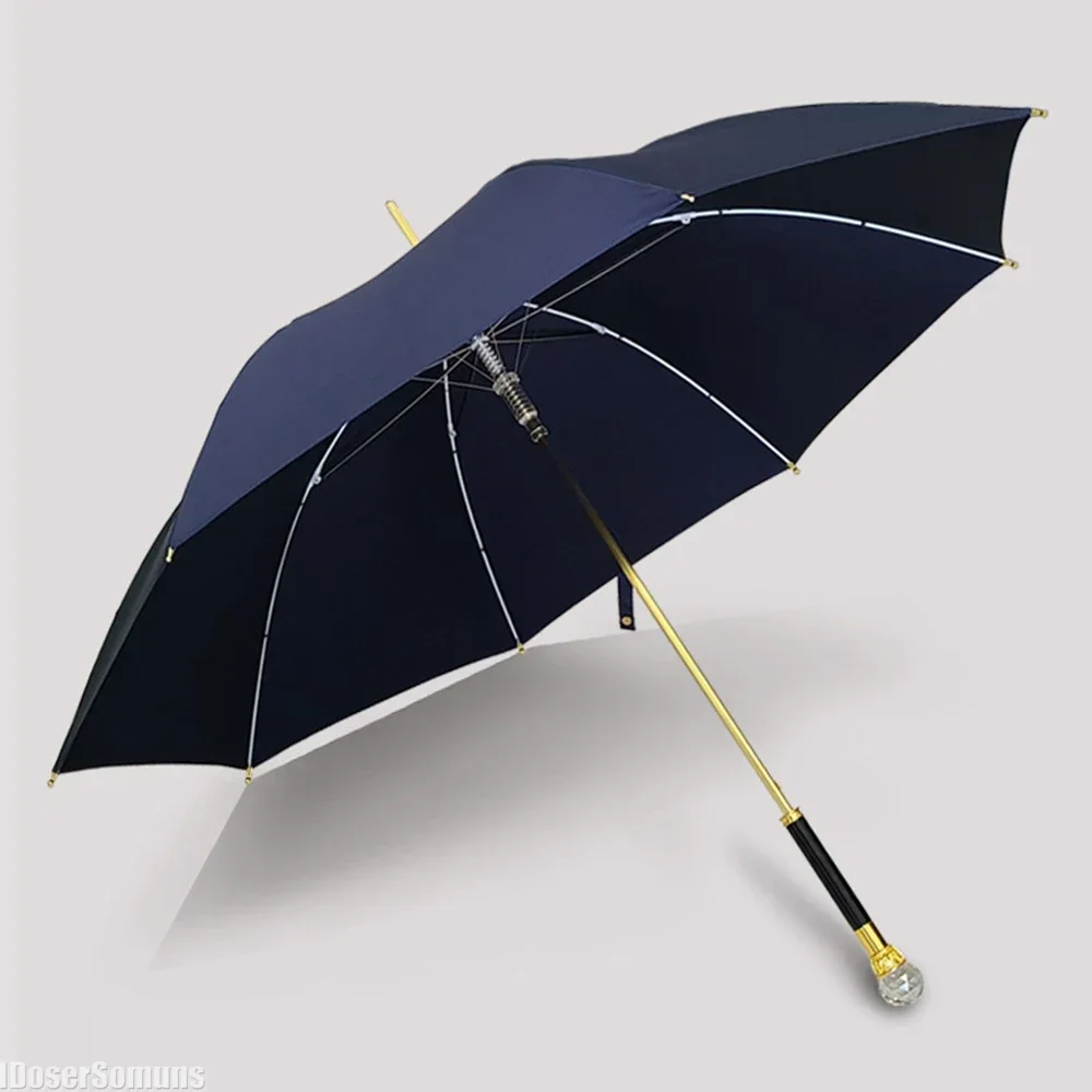 Light Luxury Automatic Umbrella with Crystal Long Handle Windproof UV Protection Rain Gear Sunshade for Business Gifts Paraguas