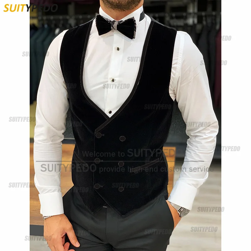 2022 Formal Classic Velvet Wedding Mens Vest Suit Waistcoat Sleeveless Jacket Custom Made Slim Shawl Lapel Groom Double Breasted