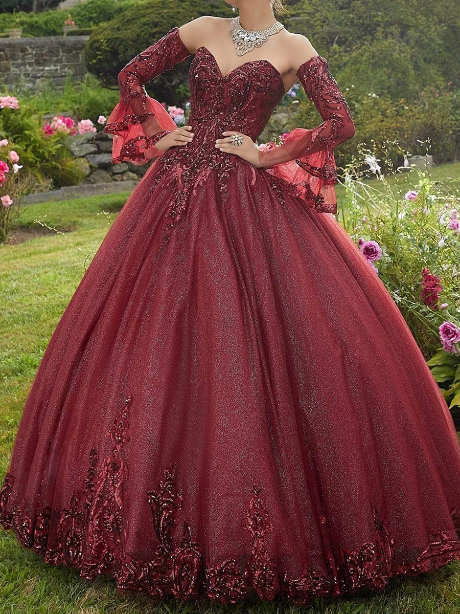 Customized Quinceanera Dresses Shiny Beading Crystal Applique Evening Luxury Prom Dress for Women Burgundy Tulle Ball Gown 2024