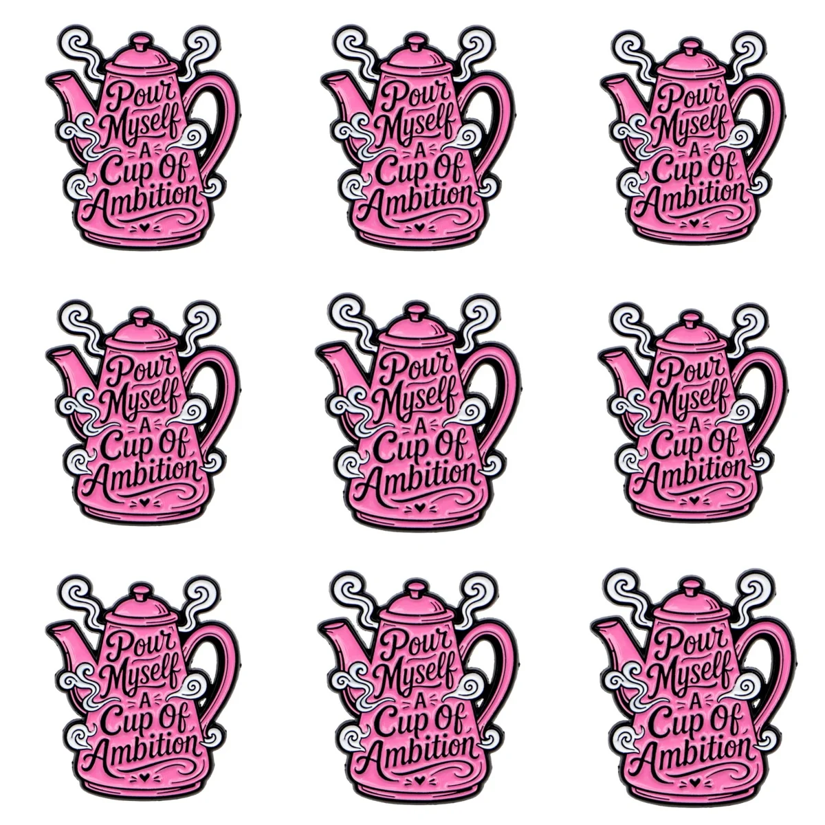 9-teiliges Teekannen-Emaille-Pin-Set „Pour Myself A Cup Of Ambition“ Zitat Reversnadel Lustige Brosche Rucksack Kleidung Dekor Abzeichen – Detail 6