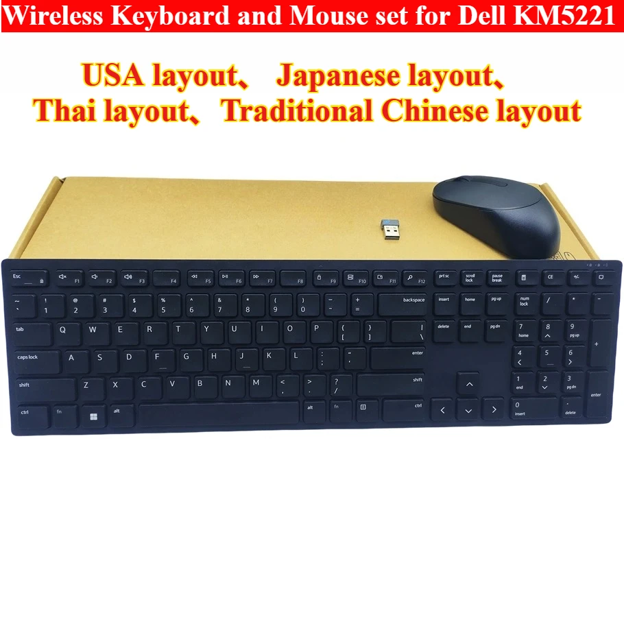 Wireless Keyboard and Mouse set for Dell KM5221 desktop office Laptop  USA Thai Japanese Traditional Chinese layout