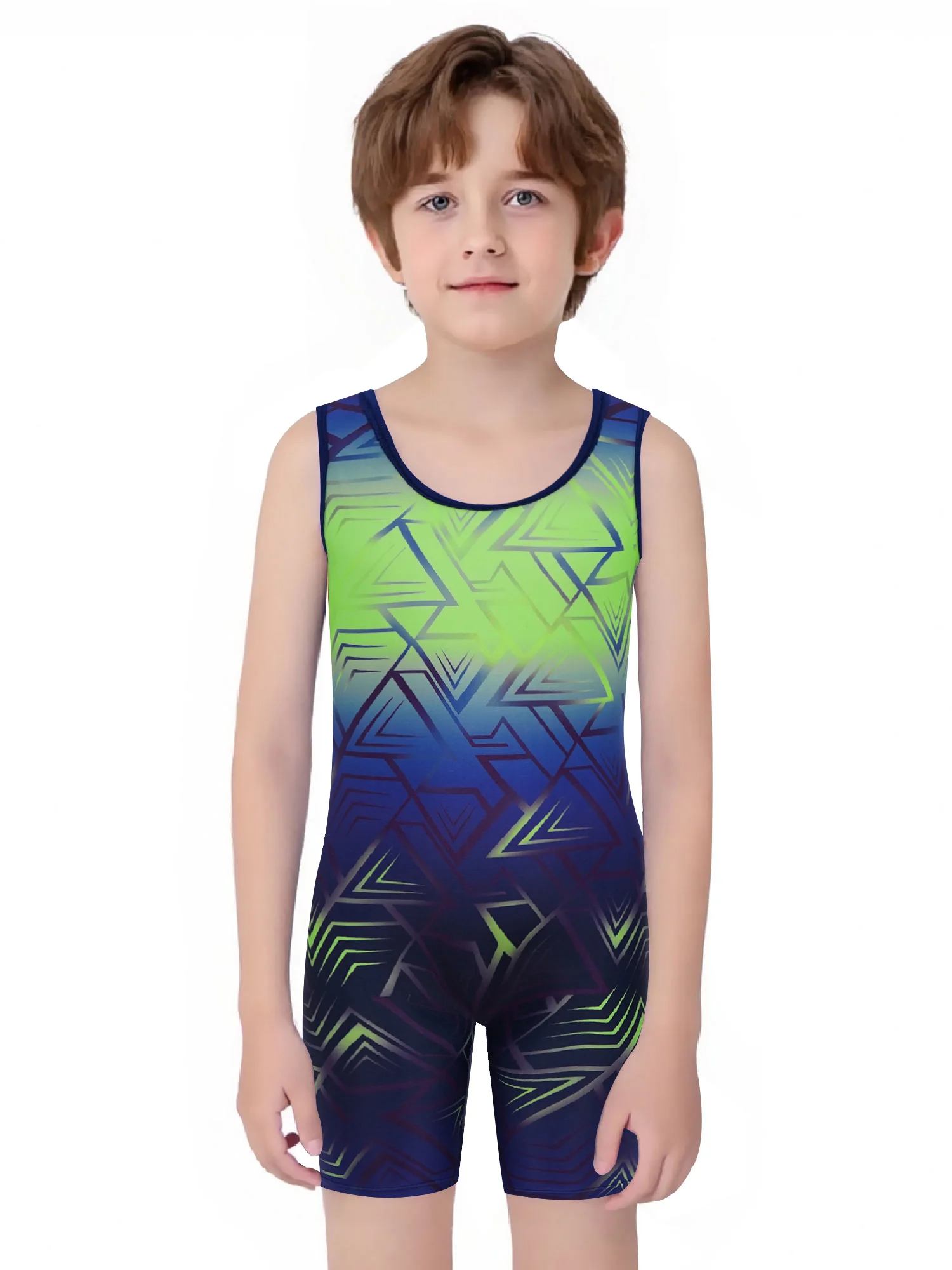 AliExpress YUUMIN Kids Boys One-piece Sports Cycling Costume Geometric Printed Jumpsuit Wrestling Singlet Sleeveless Bodysuit for Workout Exercise